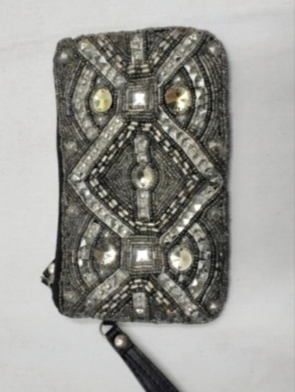 Beaded Evening Clutch - Silver Crystal Detailing - Prom - Wedding - EUC ✔️